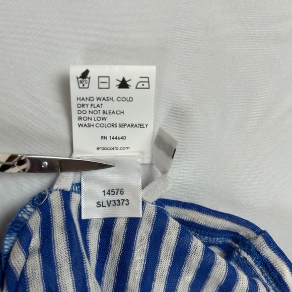 Enza Costa Womens Blue White Striped Linen Blend Short Sleeve Crew Neck Tee S - Picture 5 of 10